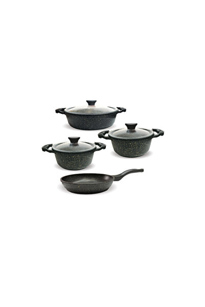 FMS D5004 طقم أواني طهي جرانيت 7 قطع باللون الأسود