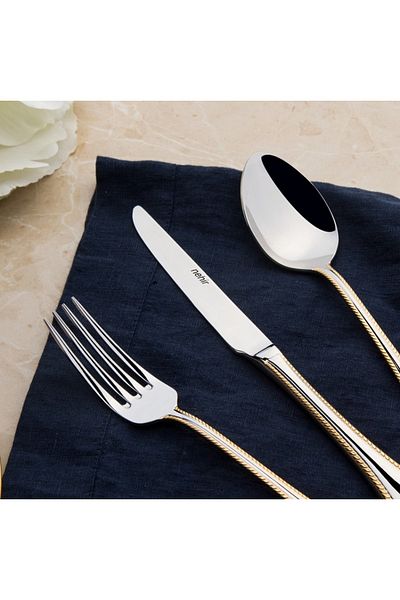 Nehir Fulya Gold Plain 84 Piece Boxed Cutlery Set