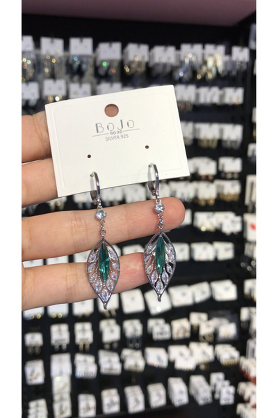 Store İthal Tasarım Zümrüt yaprak küpe