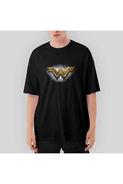 Z zepplin Tricou negru supradimensionat Wonder Woman Gold Logo