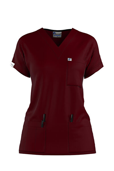 Myscrubs Doktor Hemşire Scrubs Bordo Forma Üst