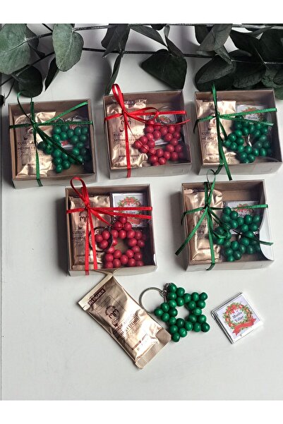 forevers Özel Kutusunda Yılbaşı Hediyelik Anahtarlık & Kahve & Çikolata Seti (5 Adet)
