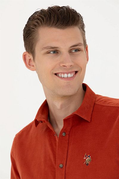 U.S. Polo Assn. DORSTENZ Thin Corduroy Regular Fit Long Sleeve Men's Velvet Shirt with Snap Closure