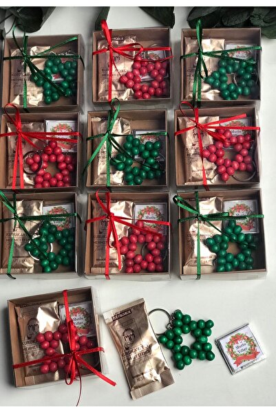 forevers Özel Kutusunda Yılbaşı Hediyelik Anahtarlık & Kahve & Çikolata Seti (10 ADET)