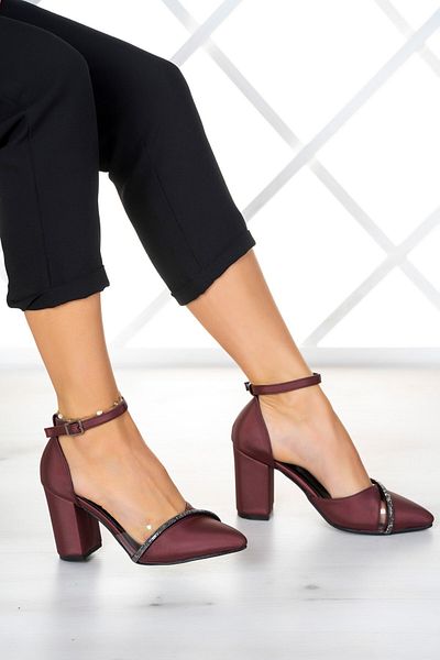 Erkan Saçmacı Samira Claret Red Satin Stoned Transparent Designed Shoes