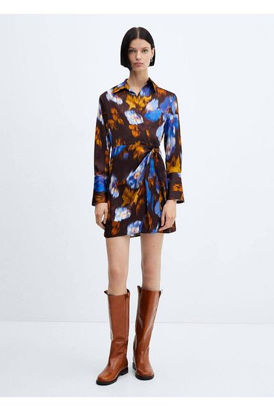 MANGO Woman Σατέν φόρεμα με σχέδια