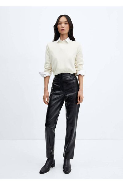 MANGO Woman Straight Cut Crocodile Skin Look Trousers
