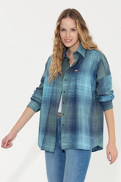 U.S. Polo Assn. قميص نسائي أخضر طويل الأكمام ELİFSU BUTIKHOME