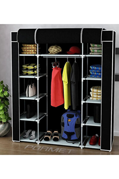 HOLTECH Çift Yandan Raflı Çok Amaçlı Bez Dolap Süper Ürün Gardırop Elbise Aya...
