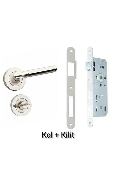 ARON Sofuoğlu Şebboy Badge Nickel Satin (BATHROOM-WC) Door Handle & (BATHROOM-WC) Door Lock 1 Set