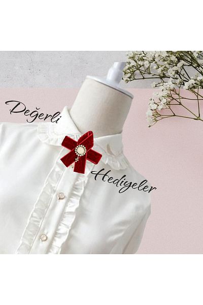 AGH Değerli Hediyeler New Year's Collar Ribbon New Year's Brooch Velvet Brooch Collar Jacket Bag Accessory