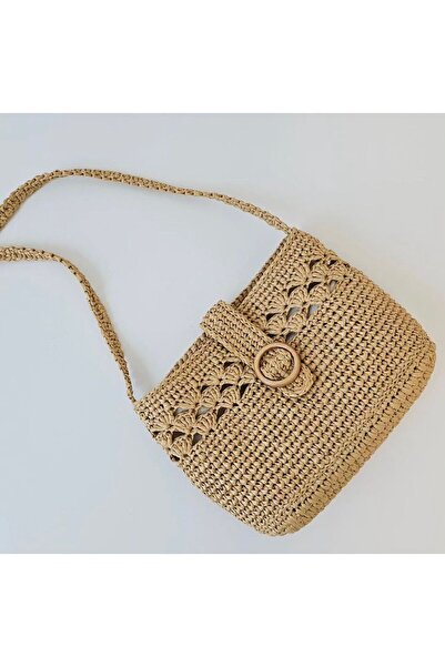 irongarden BAC Kağıt Ip Askılı El Örgüsü Örgü Omuz Çantası