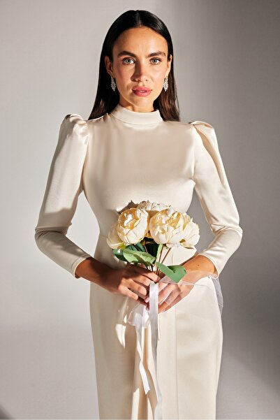 BETTY & SAM MEİDA EKRU DRAPELİ KRUVAZE NİŞAN ELBİSESİ