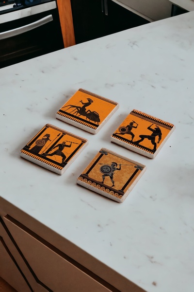 Baumatelier طقم قواعد أكواب من الحجر الطبيعي بتصميم الأساطير اليونانية مكون م...