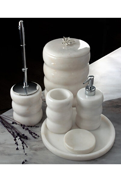 MIARIK DESIGN & DEKORASYON Dekoratif Mermer Tırtıklı 6 Li Banyo Seti Takımı