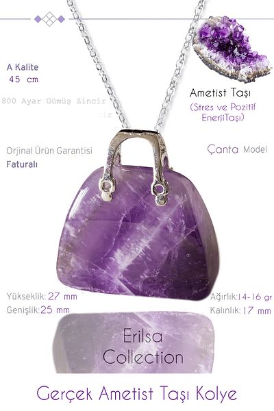 Tesbih Atölyesi Certified Bag Model Amethyst Stone Necklace