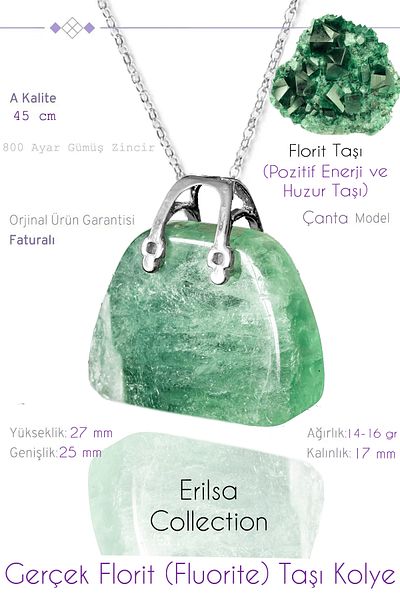 Tesbih Atölyesi Certified Bag Model Green Fluorite Stone Necklace