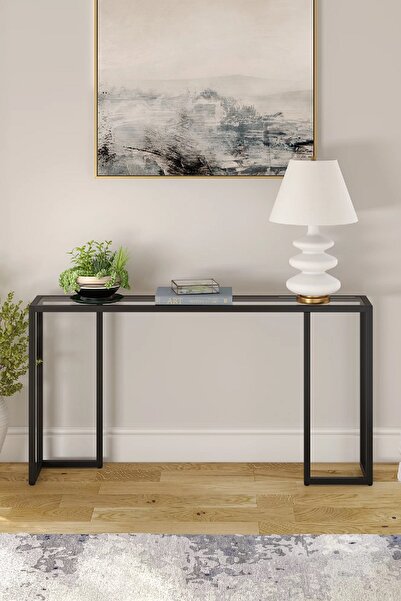 TOLIAHOME Modern Siyah Renk Metal İskeletli Temper Camlı Raflı Dresuar Konsol