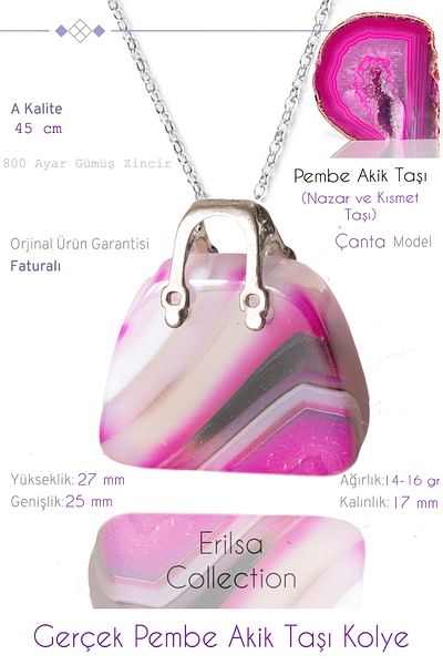 Tesbih Atölyesi Certified Bag Model Pink Agate Stone Necklace