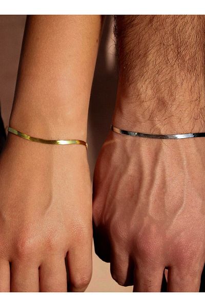 The Collection Unisex Tarnish Stainless Steel 2-Piece Flat Italian Friendship Lover Couple Bracelet