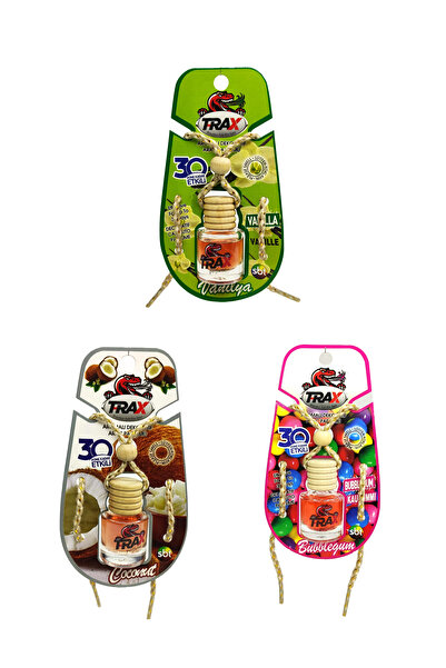 TRAX Vanilya,Hindistan Cevizi,Bubblegum - 3'lü Aynaya asmalı oto koku seti