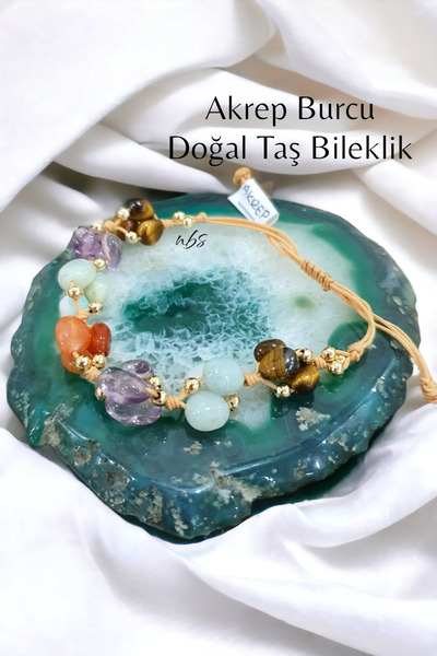 NBS Beautiful Naturel Stones Akrep Burcu Doğal Taş Bileklik Şık Tasarım ( Ametist , Kaplan , Amazonit , Akik )