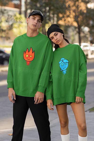 Pear Wear Fire Water Printed Couple Hoodie Unisex Oversize Lover Σετ φούτερ 2 τεμαχίων