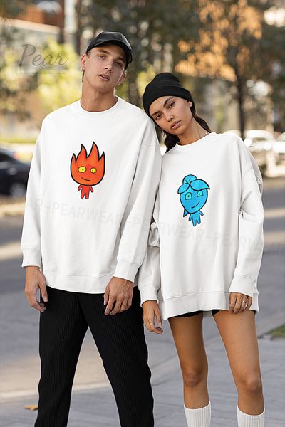Pear Wear Fire Water Printed Couple Hoodie Unisex Oversize Lover Σετ φούτερ 2 τεμαχίων