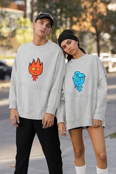 Pear Wear Fire Water Printed Couple Hoodie Unisex Oversize Lover Σετ φούτερ 2 τεμαχίων