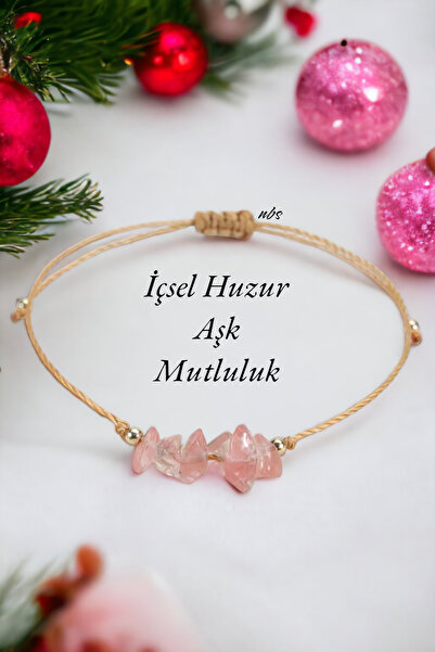 NBS Beautiful Naturel Stones Çilek Kuvars Gerçek Doğal Taş Bileklik