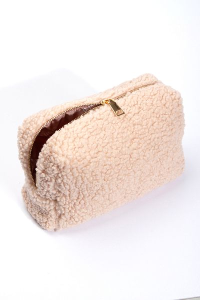 BAHELS Teddy Plush Beige Large Size Makeup Bag Travel Bag