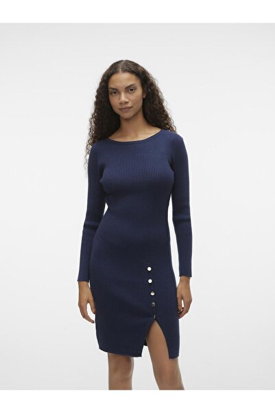 Vero Moda Strickkleid VMABA DÜĞMELİ LS KAYIK YAKA ELBİSE GA EXC