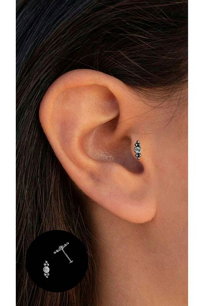 Piercing Market Steel & Silver Steel Zircon Stone Tragus Helix Cartilage Piercing
