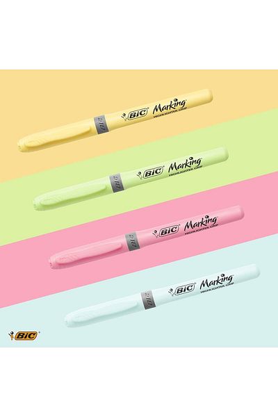 Bic Highlighter Grip Pastel Highlighter with Cut-Out Tip, Different Colors, 4-Pack Mi̇mbshopp