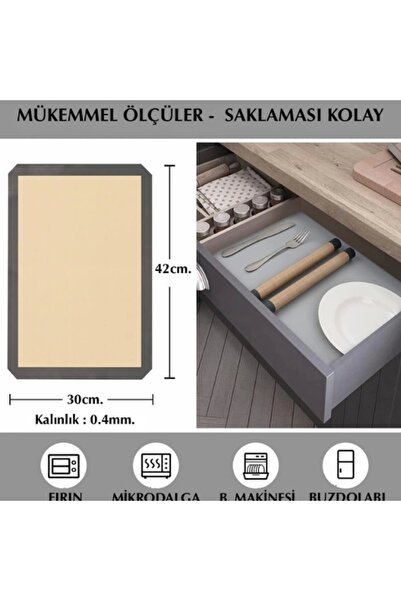 Yenigeldi Gray Color Silicone Middle Edge Glass Fiber Fireproof Non-Stick Baking and Dough Rolling Mat 40*30 1 Piece