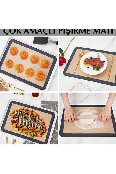 Yenigeldi Gray Color Silicone Middle Edge Glass Fiber Fireproof Non-Stick Baking and Dough Rolling Mat 40*30 1 Piece