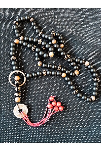 PİRAMİGO Doğal Taş 108 'li Mala Mantra Işlemeli Meditasyon Çemberi Yoga Luckymala