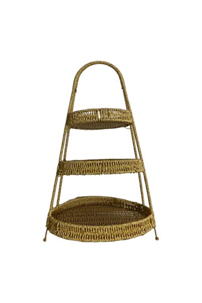 MİEN Mien Bambu Sunumluk, 3 Katlı Ayaklı, Çok Amaçlı Yuvarlak Kahvaltılık