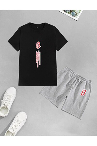 orcanavm Unisex Red Vertical Printed Shorts and T-Shirt Set