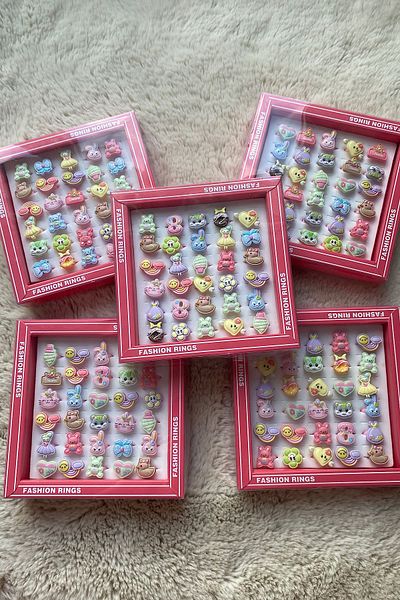 Fysummer 30-Piece Adjustable Children's Ring Set Matte Model