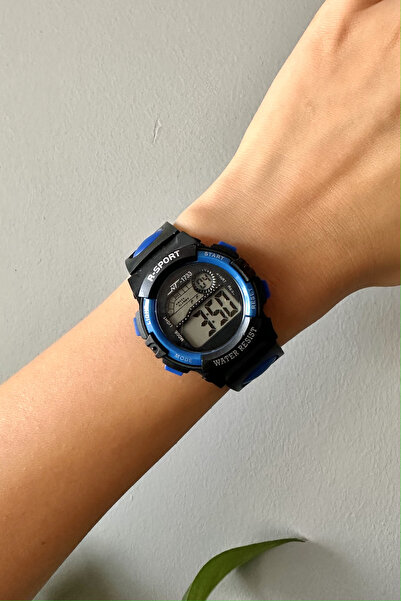 pierrose Siyah Mavi Silikon Kordon Dijital Ekran Spor Çocuk Kol Saati