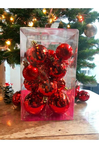 Happyland Christmas Pine Tree Ornament Christmas BallsRed Color Acetate Boxed Set of 20 Christmas Balls