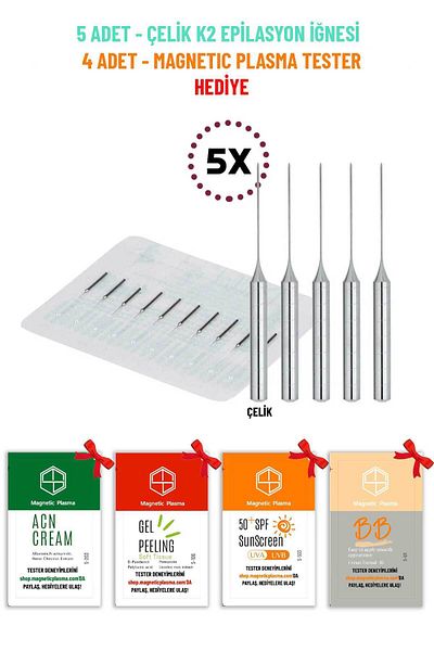 Cesa 5 Pieces K2 Steel Hair Removal Needle Original K2 Silver - Gift