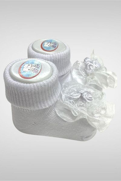 Akface newborn baby white rose bandana socks set