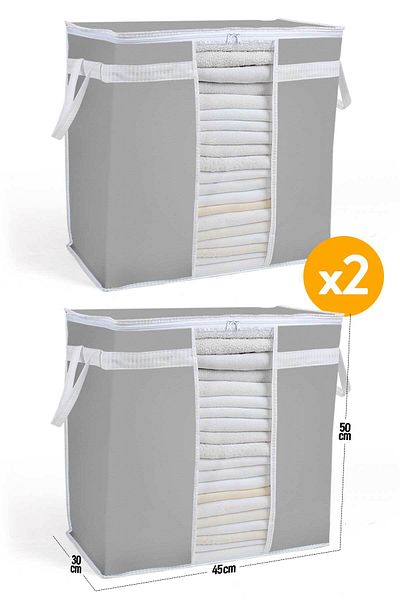 Serstil 2 Pieces - Storage Bag with Window 50 X 45 X 30 Cm - Anthracite
