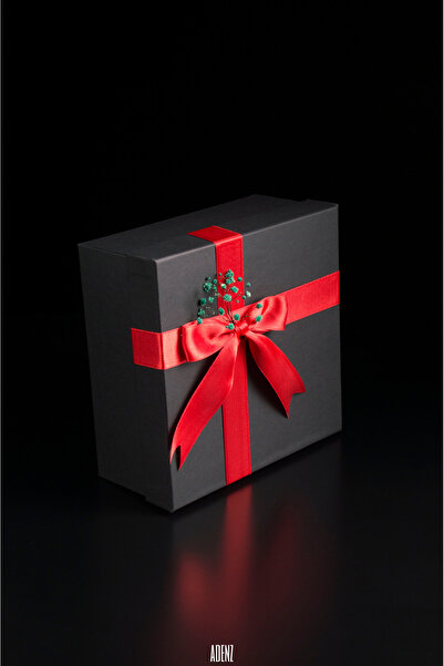 ADENZ Hediye Kutusu Siyah - Kırpık Kağıt - 1 Sınıf Saten Kurdele- Kuru Çiçek ...