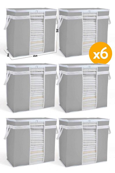 Serstil 6 Pieces - Storage Bag with Window 50 X 45 X 30 Cm - Anthracite