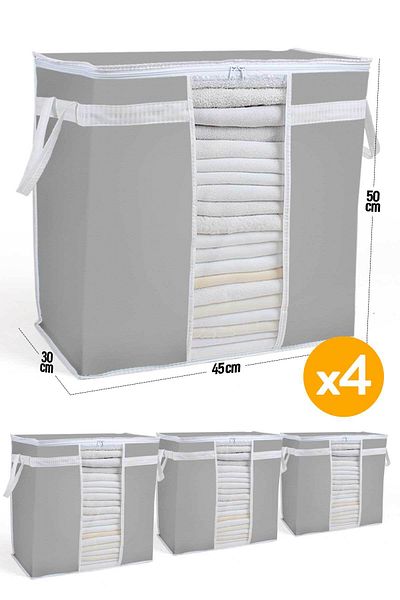 Serstil 4 Pieces - Storage Bag with Window 50 X 45 X 30 Cm - Anthracite