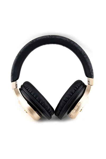 Guess Lisanslı Bluetooth Kulaklık Script Gold Serisi Metal Yazı Logolu 4G Desenli Siyah