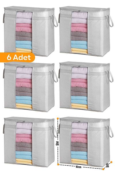 Serstil 6 Pieces - Storage Bag with Window 50 X 45 X 30 Cm - Gray Spotted
